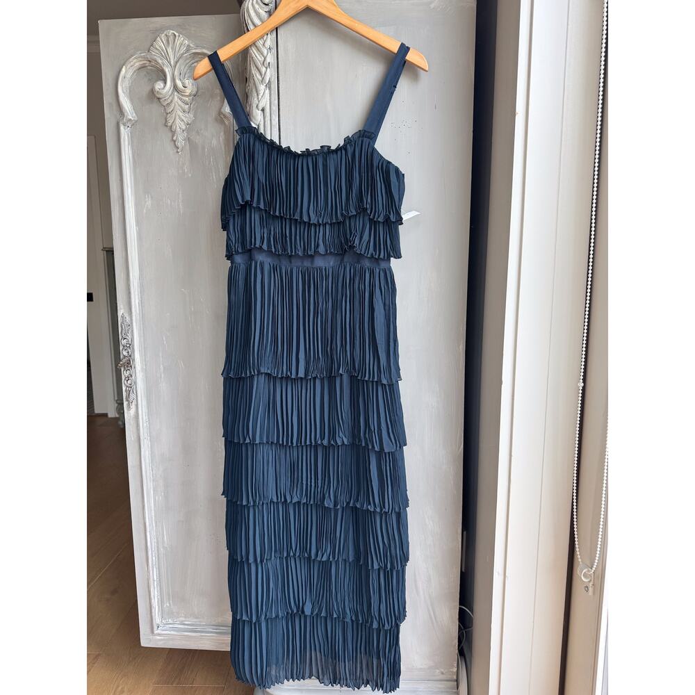 Cinq À Sept Elaine Dress Sz 6 NWT Sleeveless Navy Blue Tiered Pleated Midi Dress - Picture 2 of 16